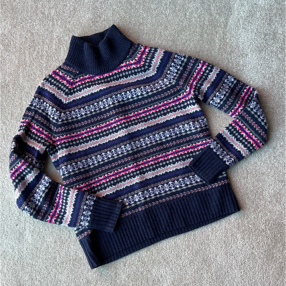 J. Crew Women’s Fair Isle Sweater Print Wool Turtleneck Sweater Size XS Like New